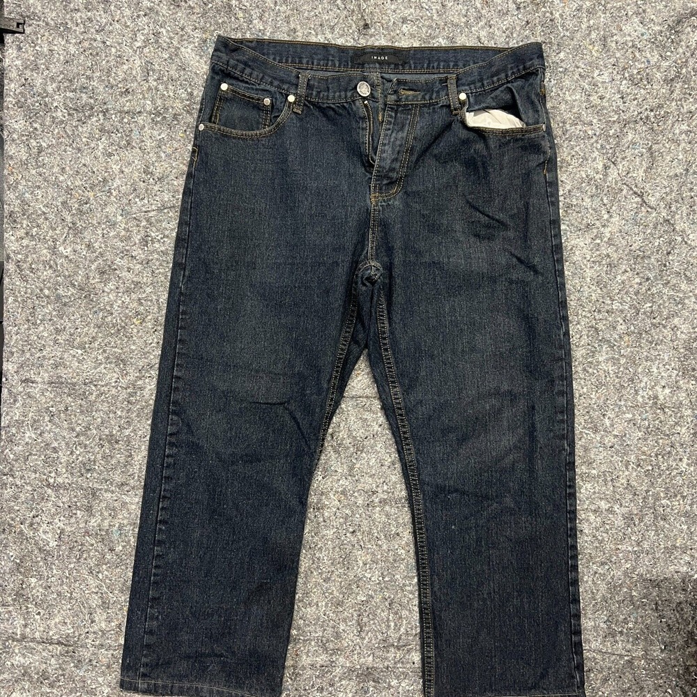 Image Mens Dark Wash Straight Leg Denim Jeans Blue Size‎ 36 casual Moto Y2k